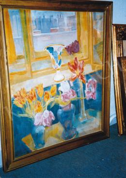  Paizs-Goebel Jenő - Virágos csendélet ablak előtt, 1930. 95x79 cm, tempera, falemez (fotó: Kieselbach Tamás)